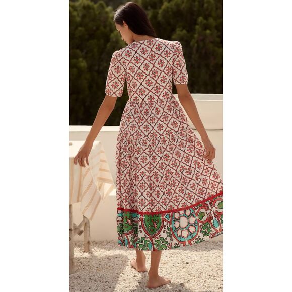 Anthropologie Ro's Garden Daphne Short Sleeve Midi Cotton Dress Medium - Picture 3 of 11